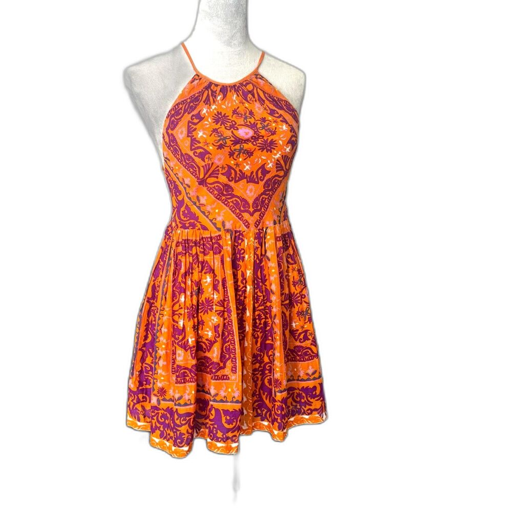 Ecote Y2K Boho Festival Mini Dress Open Back Cotton Size 4
